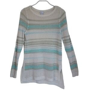 Chicos Sweater Open Weave Stripe Knit Size Small